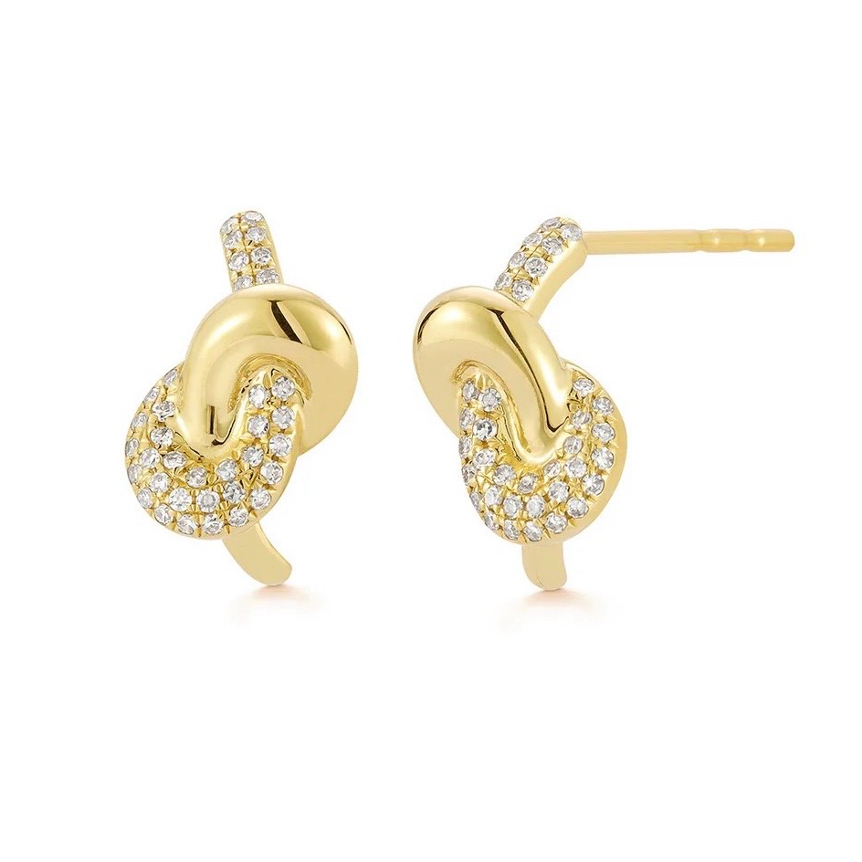 Ef Collection Diamond  Gold Love Knot Stud Earrings